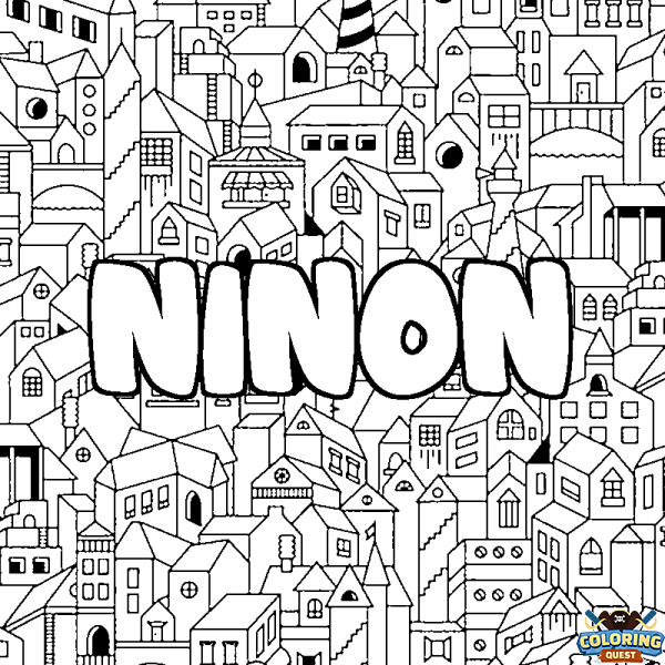 Coloring page first name NINON - City background