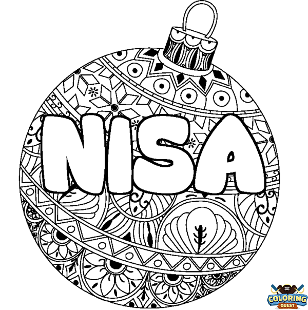 Coloring page first name NISA - Christmas tree bulb background