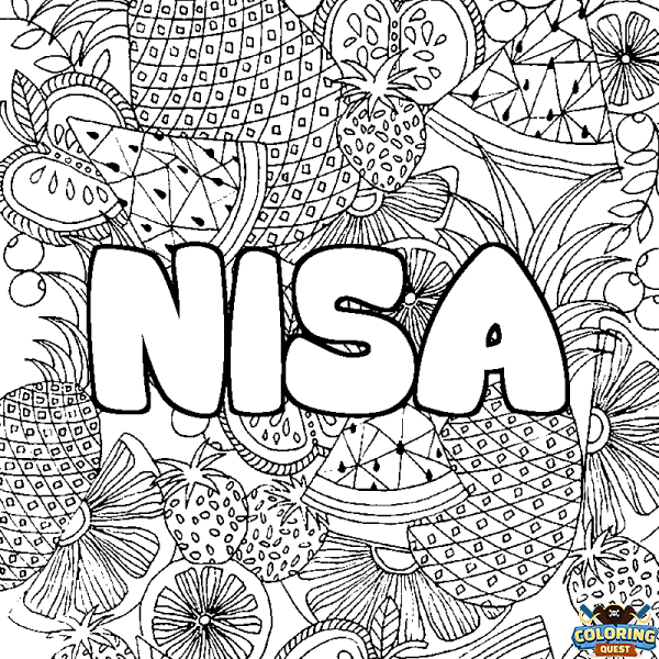 Coloring page first name NISA - Fruits mandala background