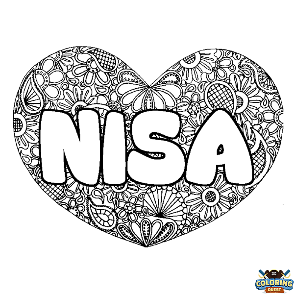 Coloring page first name NISA - Heart mandala background