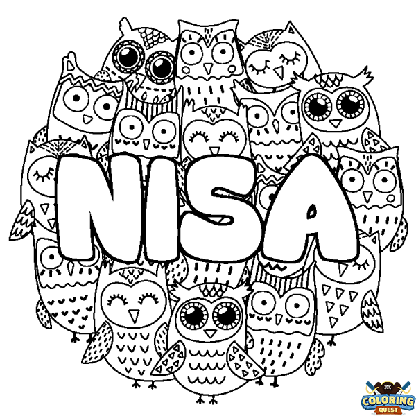 Coloring page first name NISA - Owls background