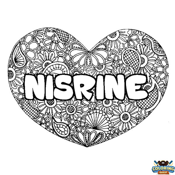 Coloring page first name NISRINE - Heart mandala background