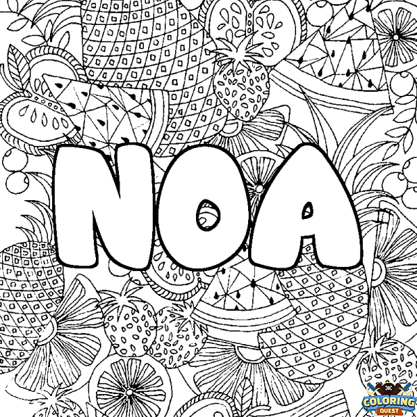 Coloring page first name NOA - Fruits mandala background