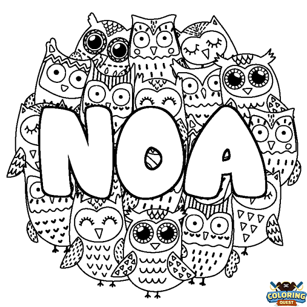 Coloring page first name NOA - Owls background