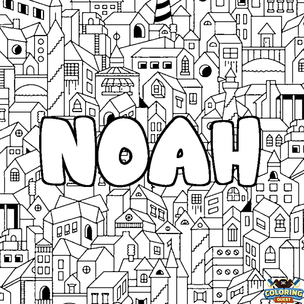 Coloring page first name NOAH - City background