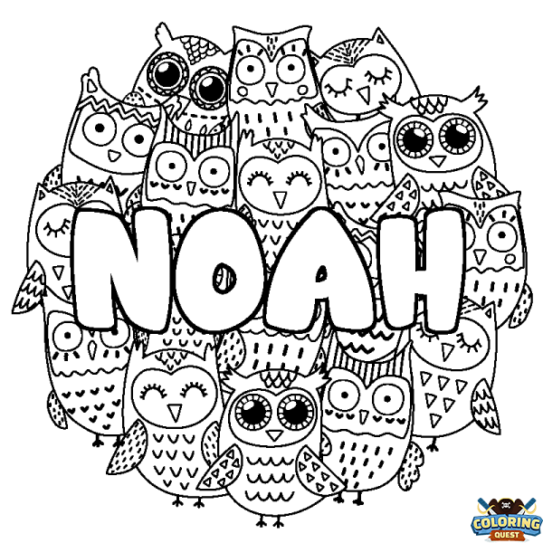 Coloring page first name NOAH - Owls background