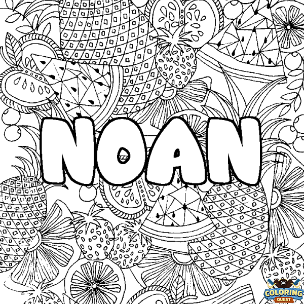 Coloring page first name NOAN - Fruits mandala background