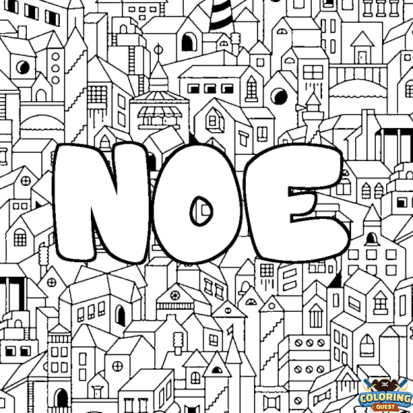 Coloring page first name NOE - City background