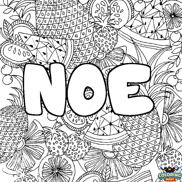 Coloring page first name NOE - Fruits mandala background