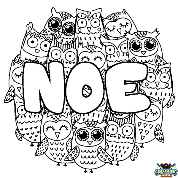 Coloring page first name NOE - Owls background