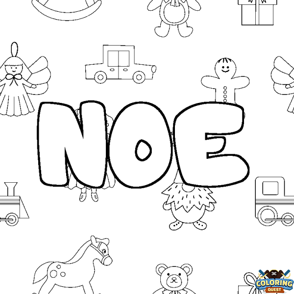 Coloring page first name NOE - Toys background