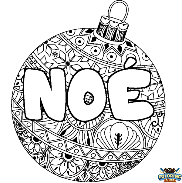 Coloring page first name NO&Eacute; - Christmas tree bulb background