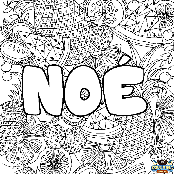 Coloring page first name NO&Eacute; - Fruits mandala background