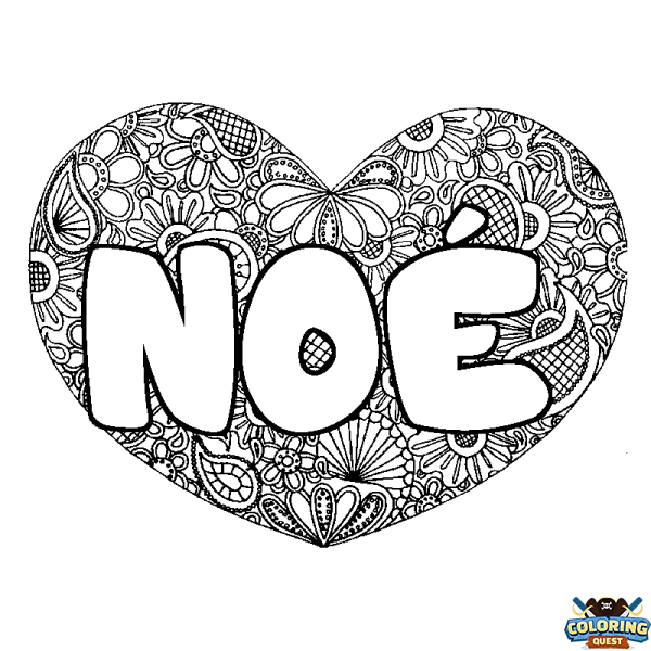 Coloring page first name NO&Eacute; - Heart mandala background