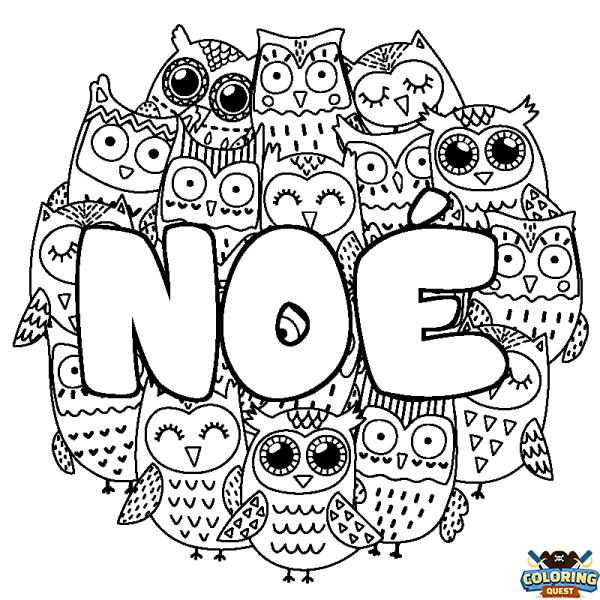 Coloring page first name NO&Eacute; - Owls background