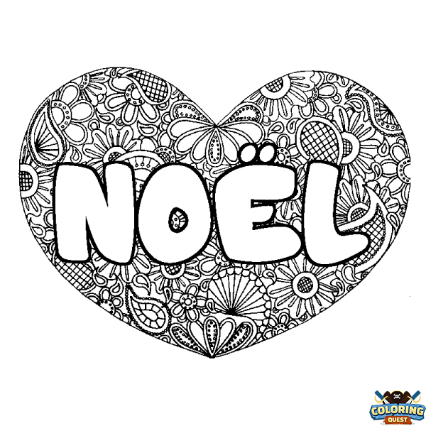 Coloring page first name NO&Euml;L - Heart mandala background