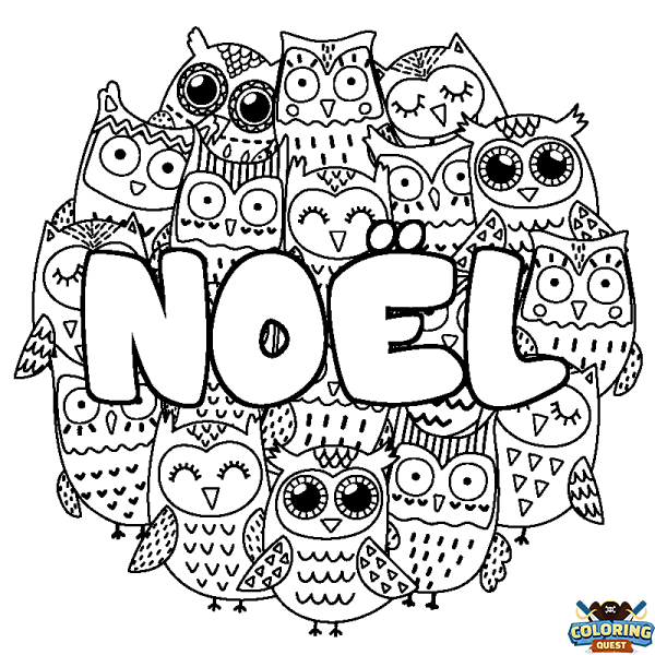 Coloring page first name NO&Euml;L - Owls background