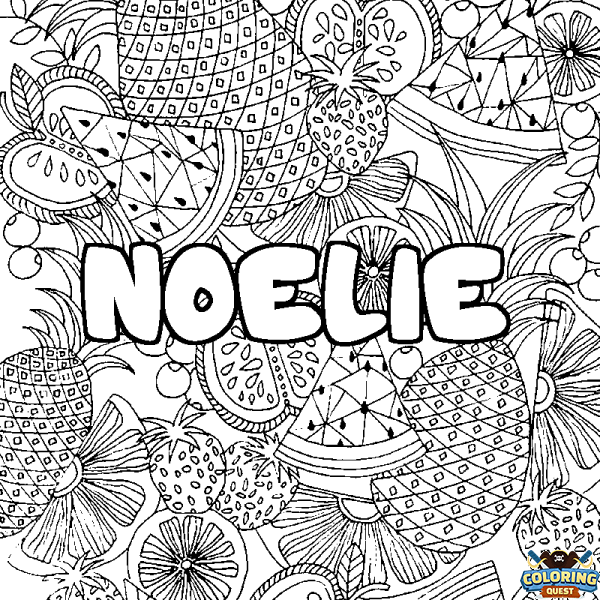 Coloring page first name NOELIE - Fruits mandala background