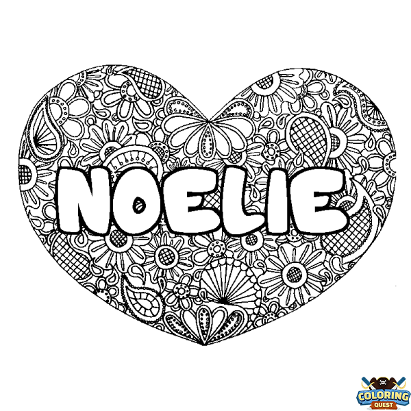 Coloring page first name NOELIE - Heart mandala background