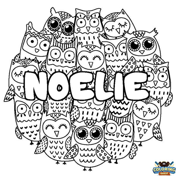 Coloring page first name NOELIE - Owls background