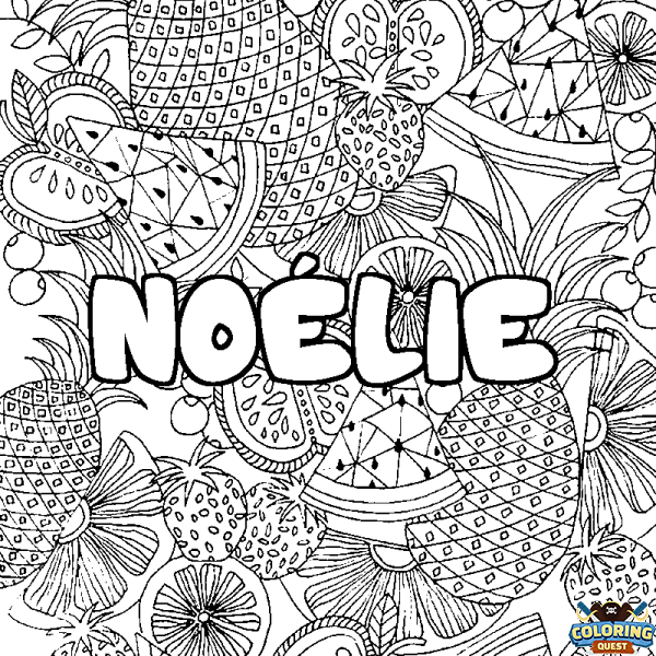 Coloring page first name NO&Eacute;LIE - Fruits mandala background