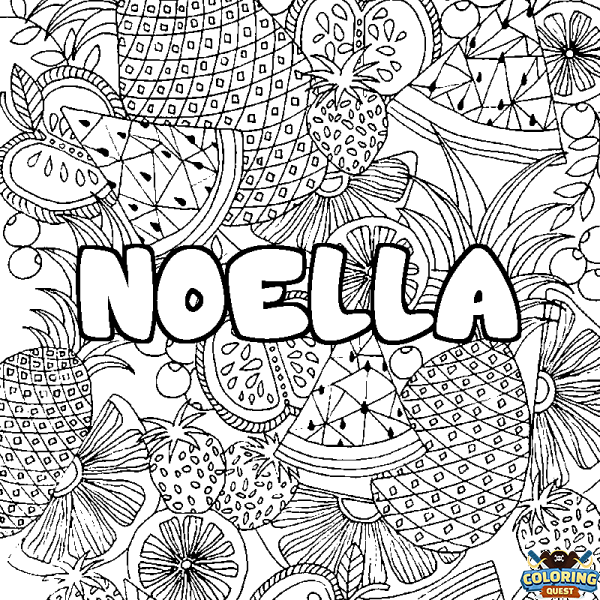 Coloring page first name NOELLA - Fruits mandala background