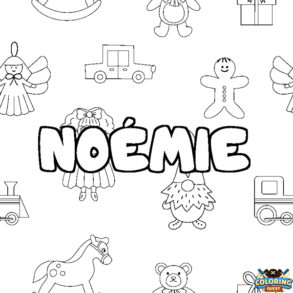 Coloring page first name NO&Eacute;MIE - Toys background