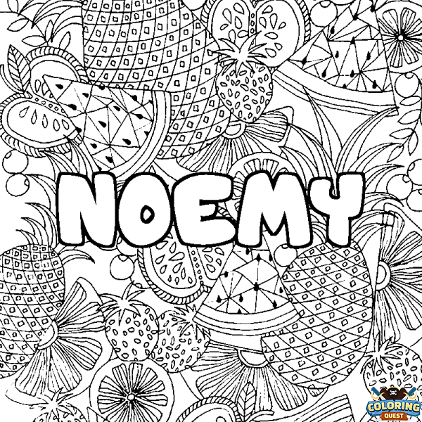 Coloring page first name NOEMY - Fruits mandala background