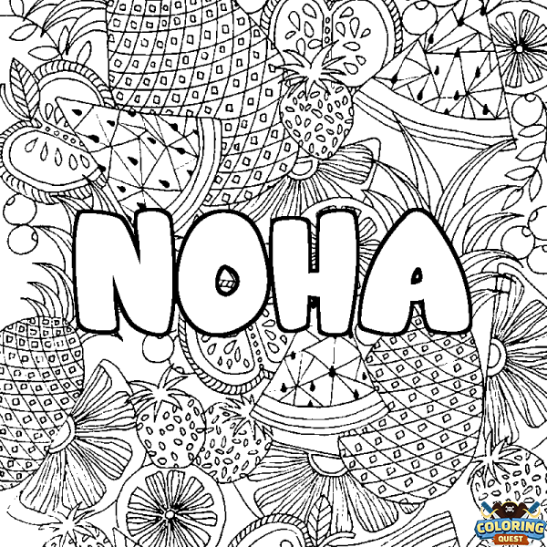 Coloring page first name NOHA - Fruits mandala background