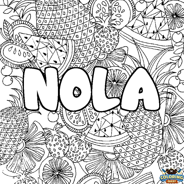 Coloring page first name NOLA - Fruits mandala background