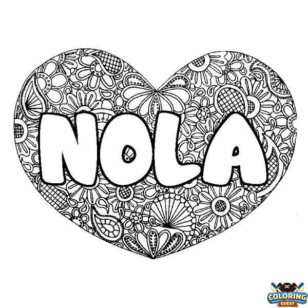 Coloring page first name NOLA - Heart mandala background