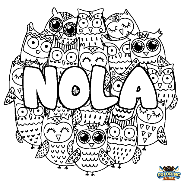 Coloring page first name NOLA - Owls background