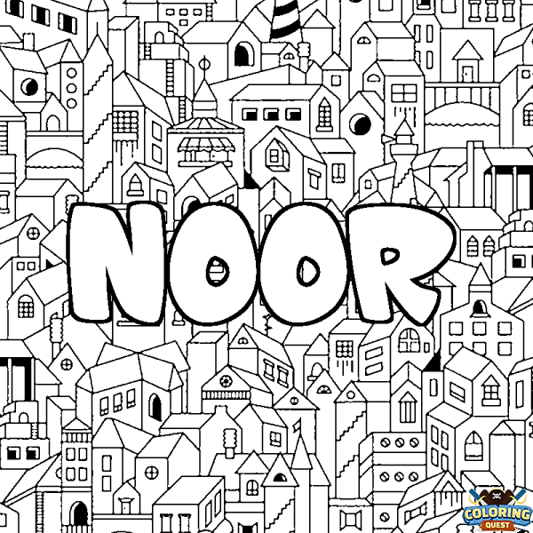 Coloring page first name NOOR - City background