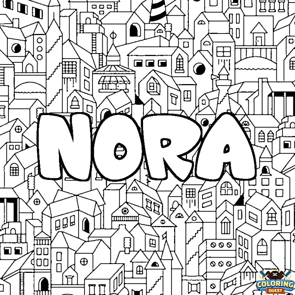 Coloring page first name NORA - City background