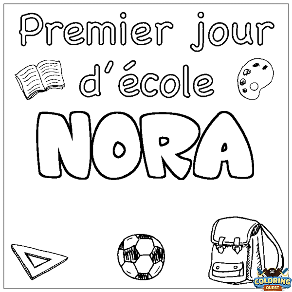 Coloring page first name NORA - School First day background