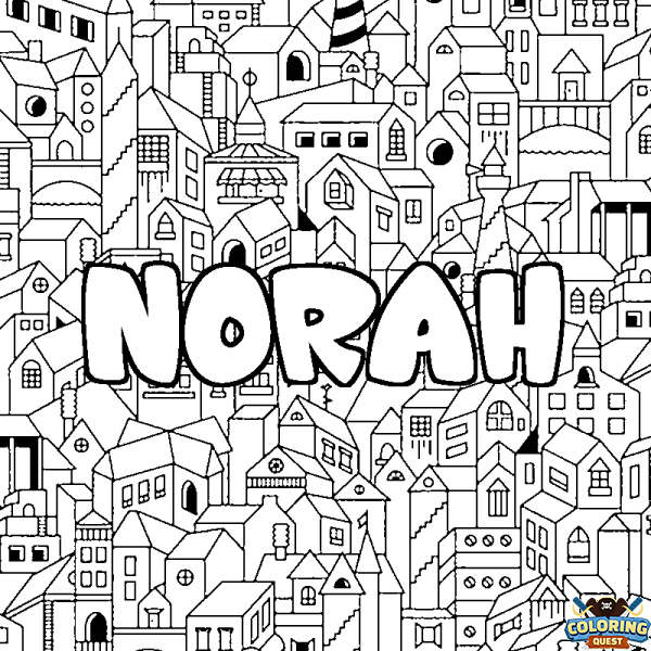 Coloring page first name NORAH - City background