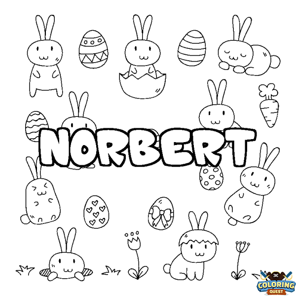 Coloring page first name NORBERT - Easter background