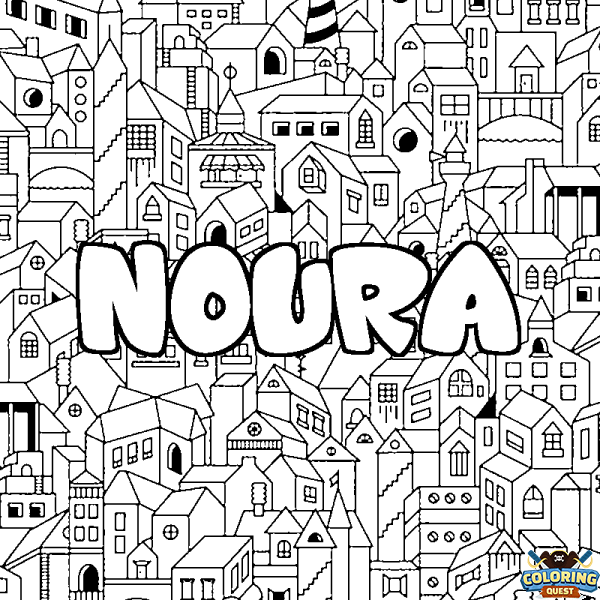 Coloring page first name NOURA - City background