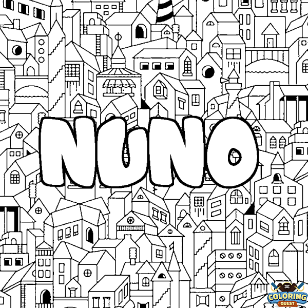 Coloring page first name NUNO - City background