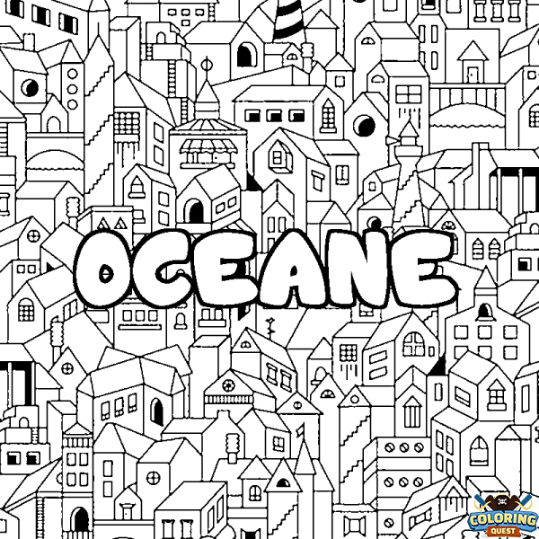 Coloring page first name OCEANE - City background