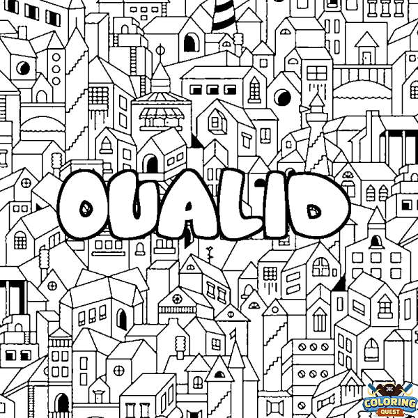 Coloring page first name OUALID - City background