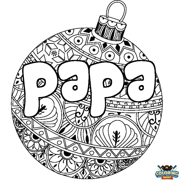 Coloring page first name papa - Christmas tree bulb background