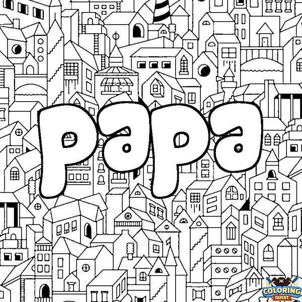 Coloring page first name papa - City background