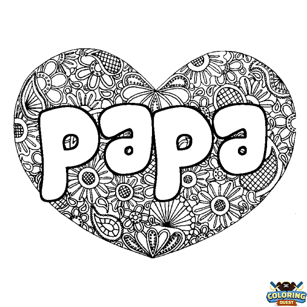 Coloring page first name papa - Heart mandala background