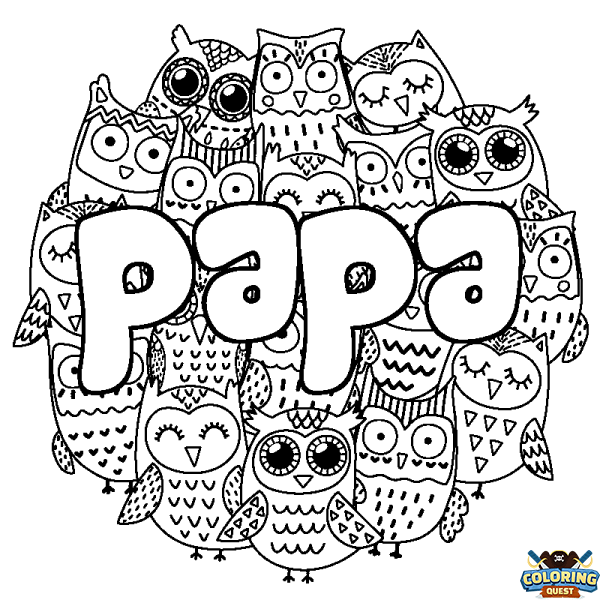 Coloring page first name papa - Owls background