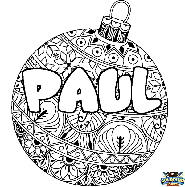 Coloring page first name PAUL - Christmas tree bulb background