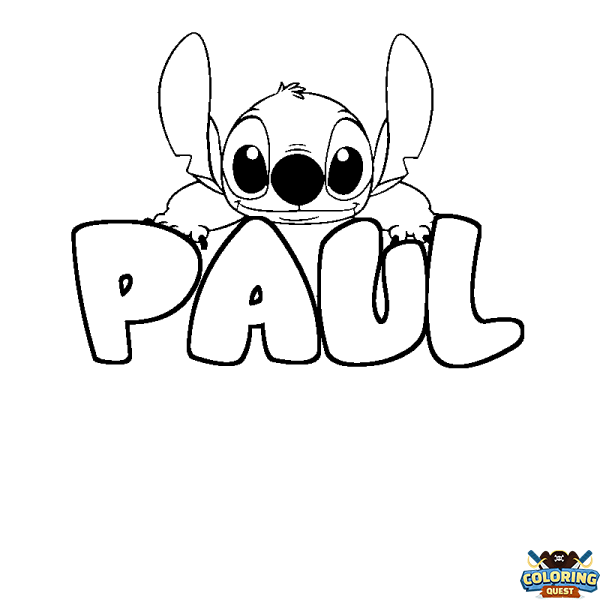 Coloring page first name PAUL - Stitch background