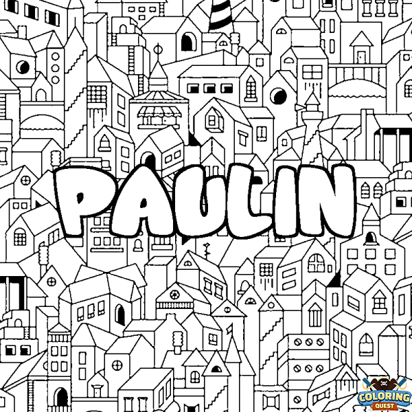 Coloring page first name PAULIN - City background