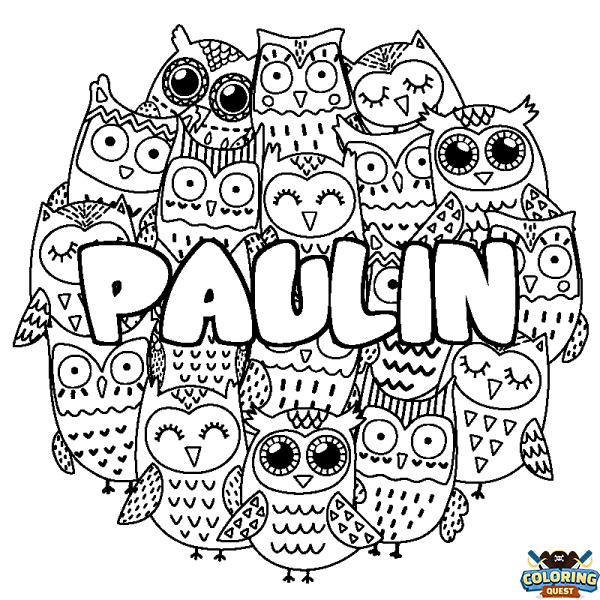 Coloring page first name PAULIN - Owls background