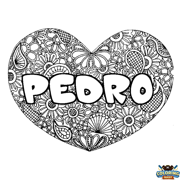 Coloring page first name PEDRO - Heart mandala background